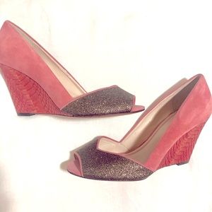 Tracy Reese Pink Glitter Wedge Heels